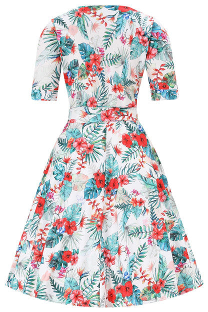 Matilda Tropical Hibiscus Wrap Dress in White