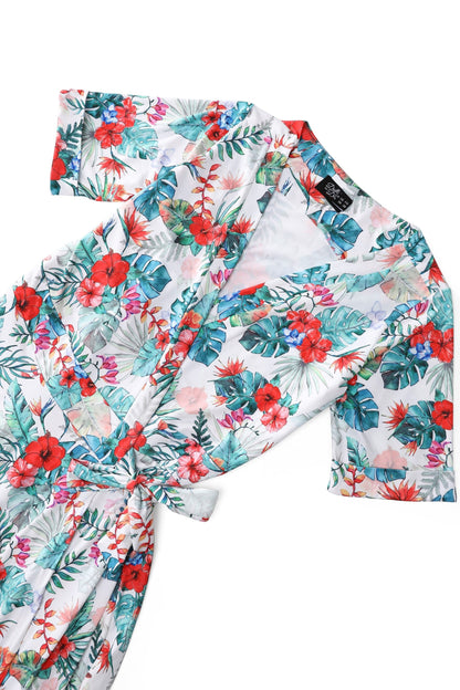 Matilda Tropical Hibiscus Wrap Dress in White