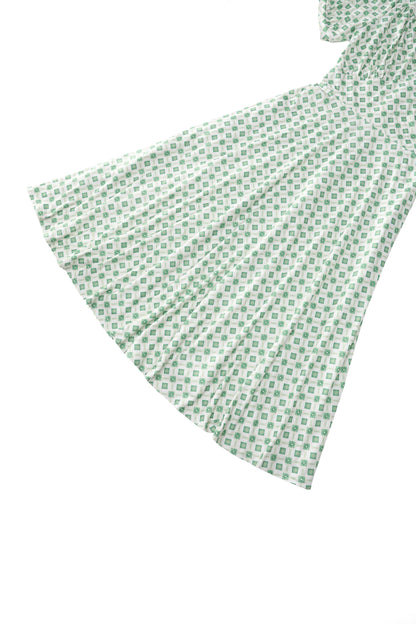 Julia 40s Green Midi Dress In Geometric Diamond Print