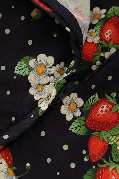Ophelia Black Strawberry Midi Dress