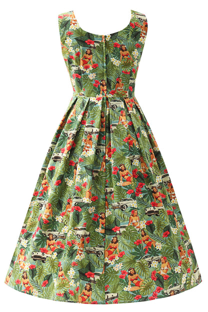 Ophelia Tropical Pinup Girl Midi Dress