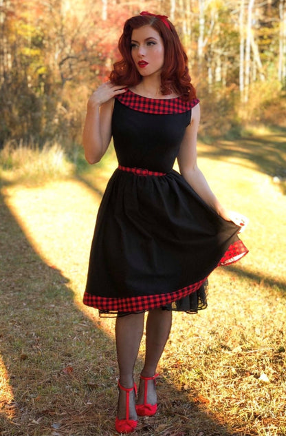 Cindy Retro Dress in Black and Red Checkered