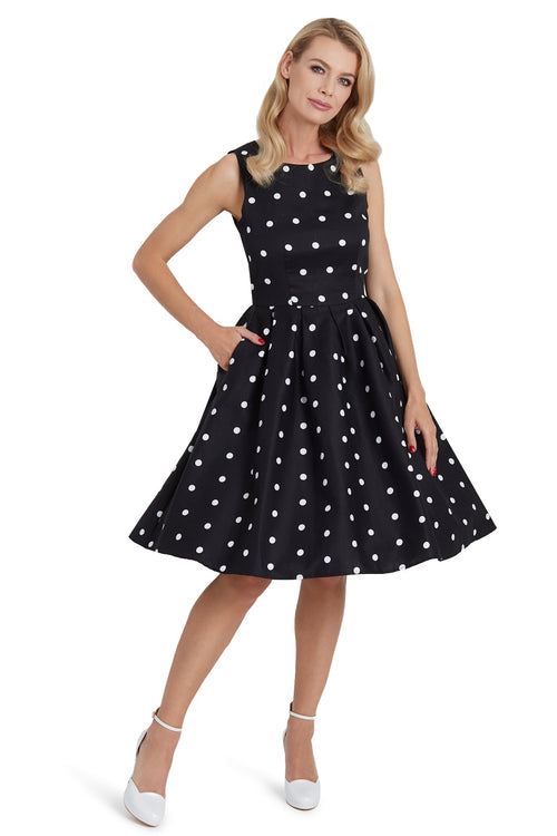 Annie Retro Polka Dot Dress In Black-White