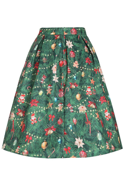 Aisley Green Christmas Tree Decorations Midi Skirt