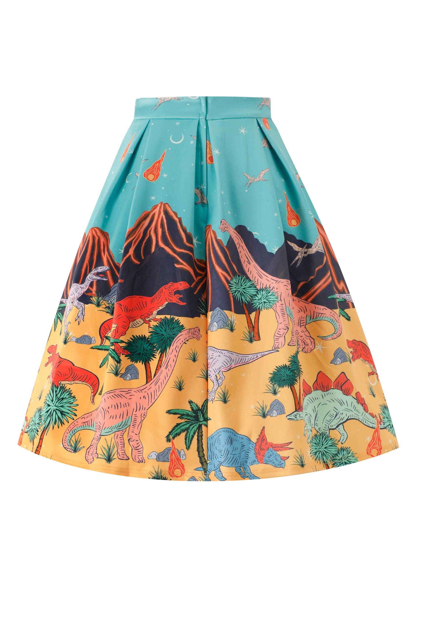 Aisley Dinosaur Extinction Pleated Midi Skirt