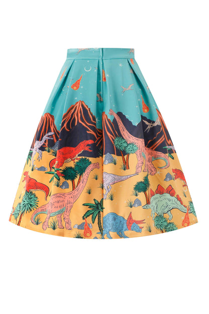 Aisley Dinosaur Extinction Pleated Midi Skirt