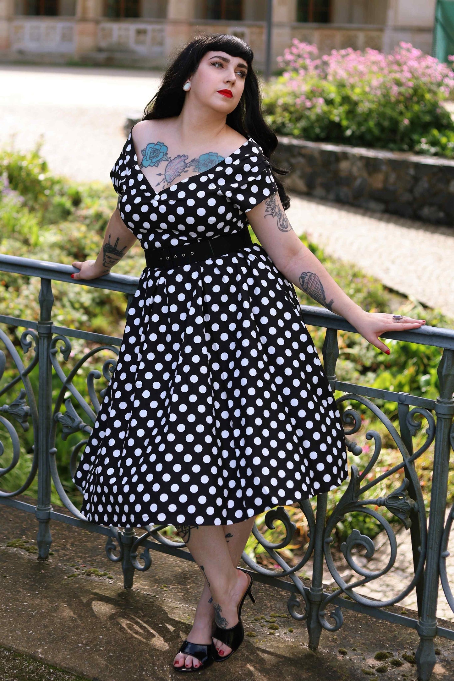 Lily Black Polka Dot Off Shoulder Dress