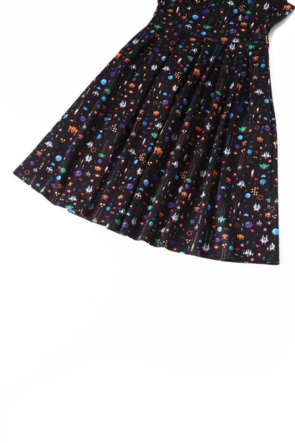 Amanda Black Retro Arcade Game Flared Dress