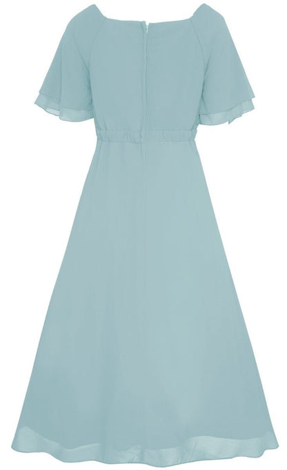 Meredith Comfortable Flattering Floaty Chiffon Dress in Pale Blue