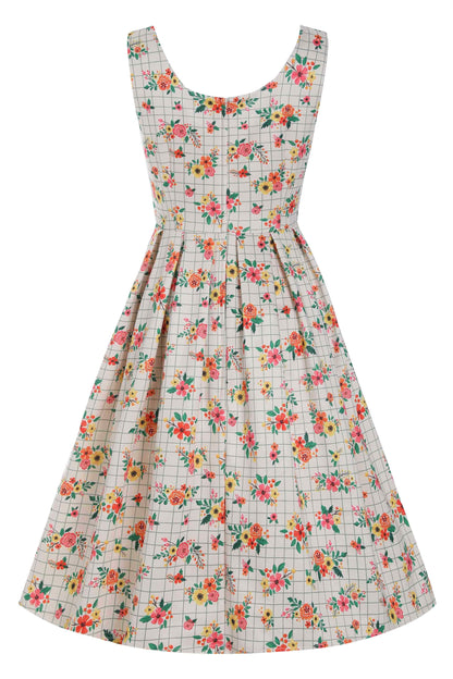 Amanda Cream White Floral Check Dress