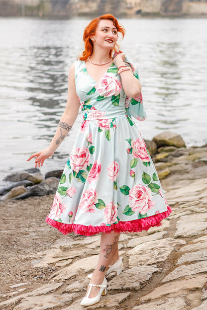 May Crossover Bust Baby Blue Rose Dress