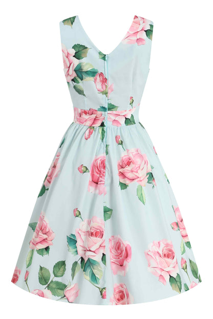 May Crossover Bust Baby Blue Rose Dress