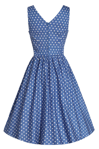May Crossover Bust Blue and White Polka Dot Dress