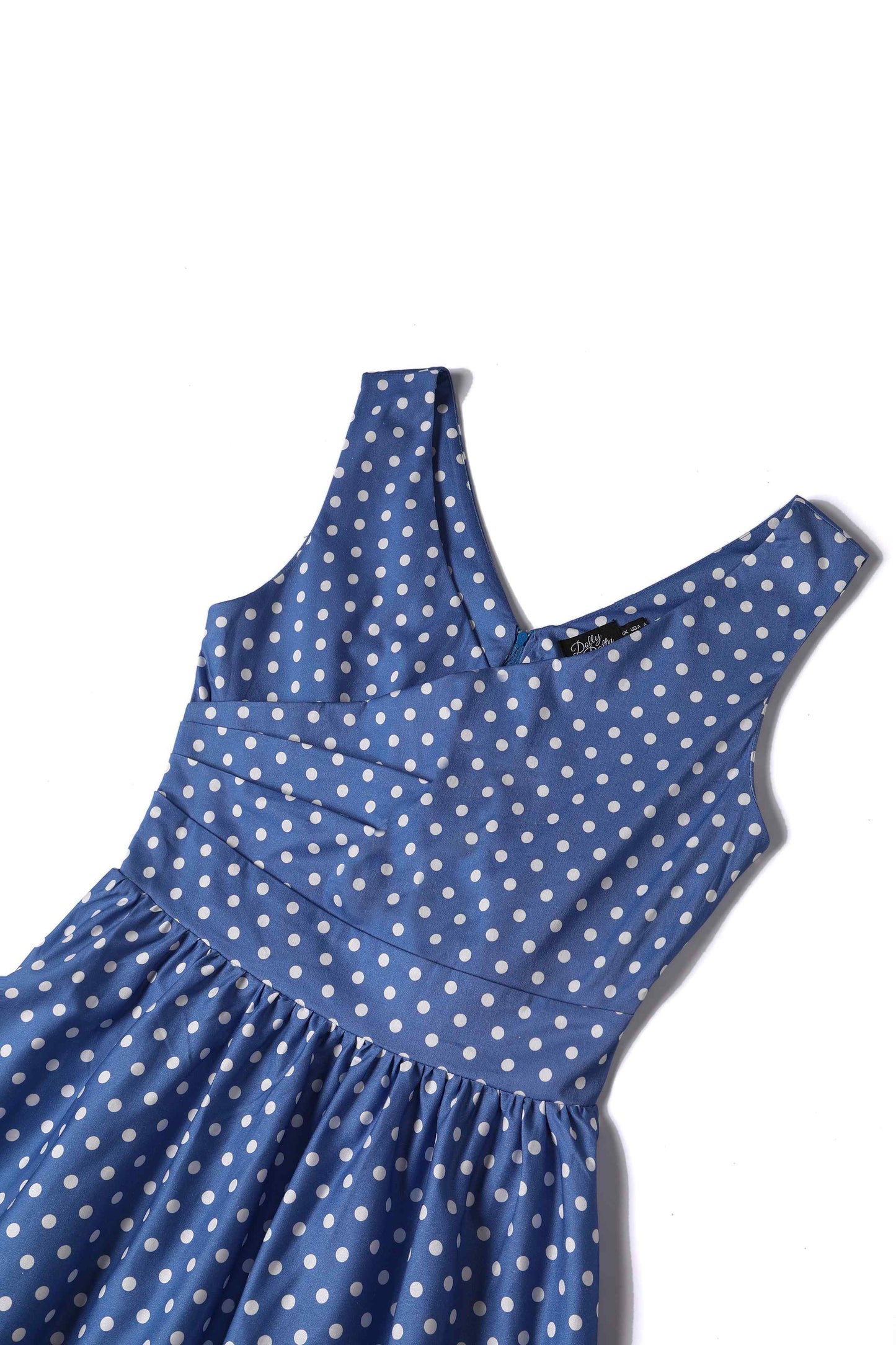 May Crossover Bust Blue and White Polka Dot Dress