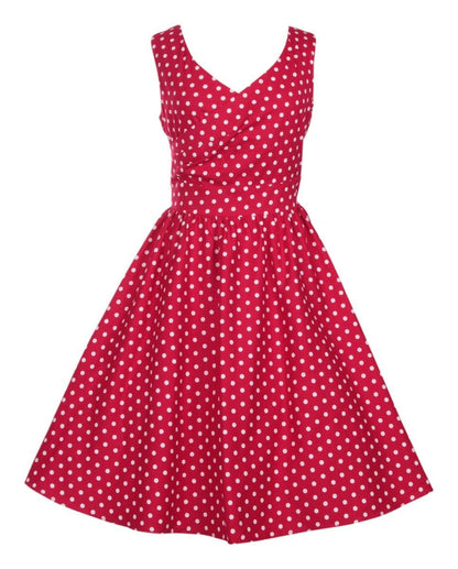 May Crossover Bust Red Polka Dots Swing Dress