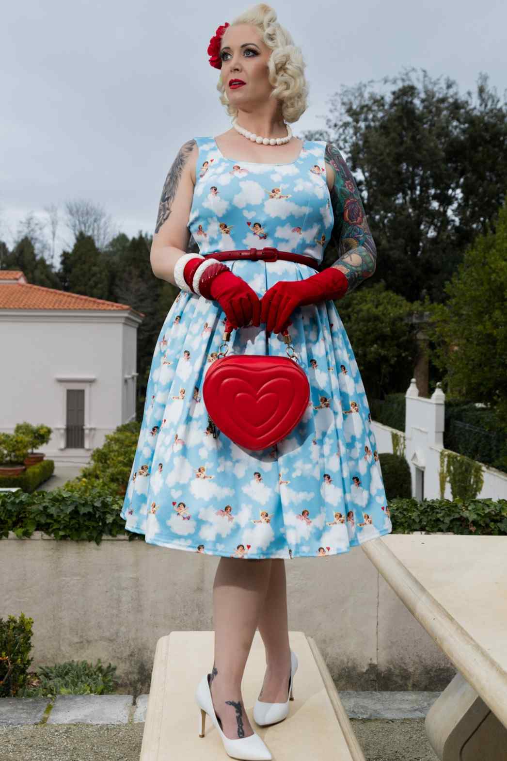 Amanda Light Blue Clouds Cupid Swing Dress