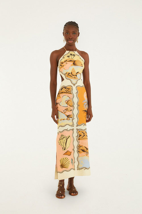 Multicolor Rio Souvenir Scarves Rope Straps Maxi Dress