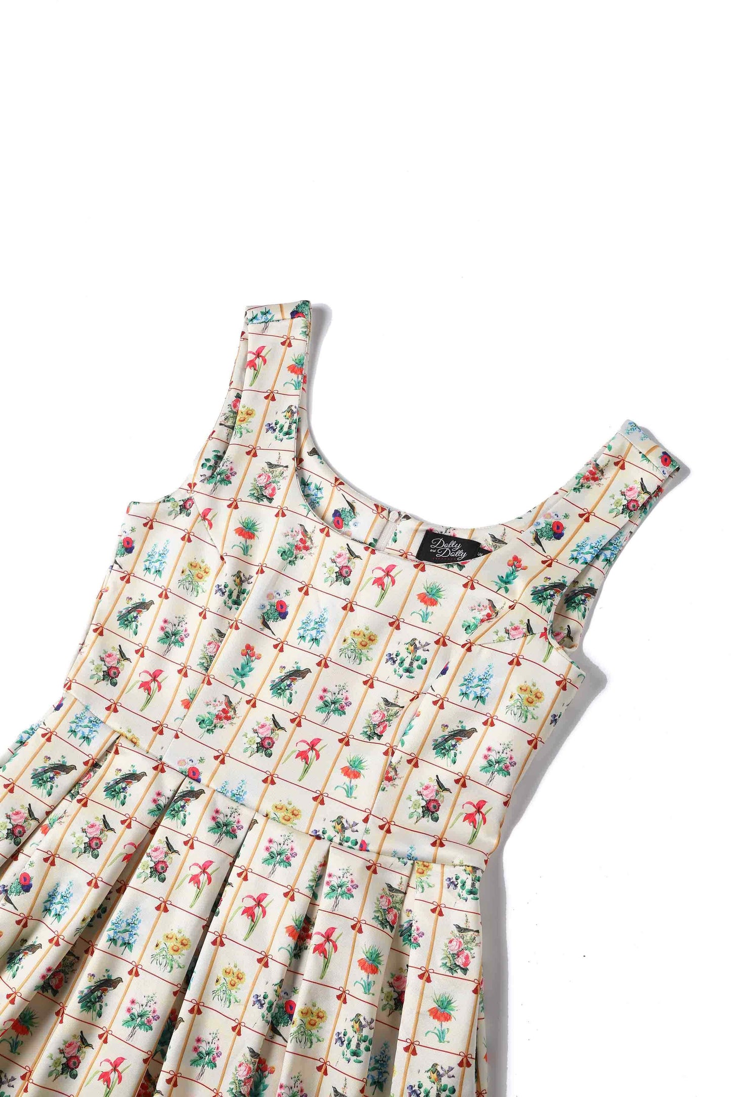 Amanda Cream Floral & Bird Flared Dress