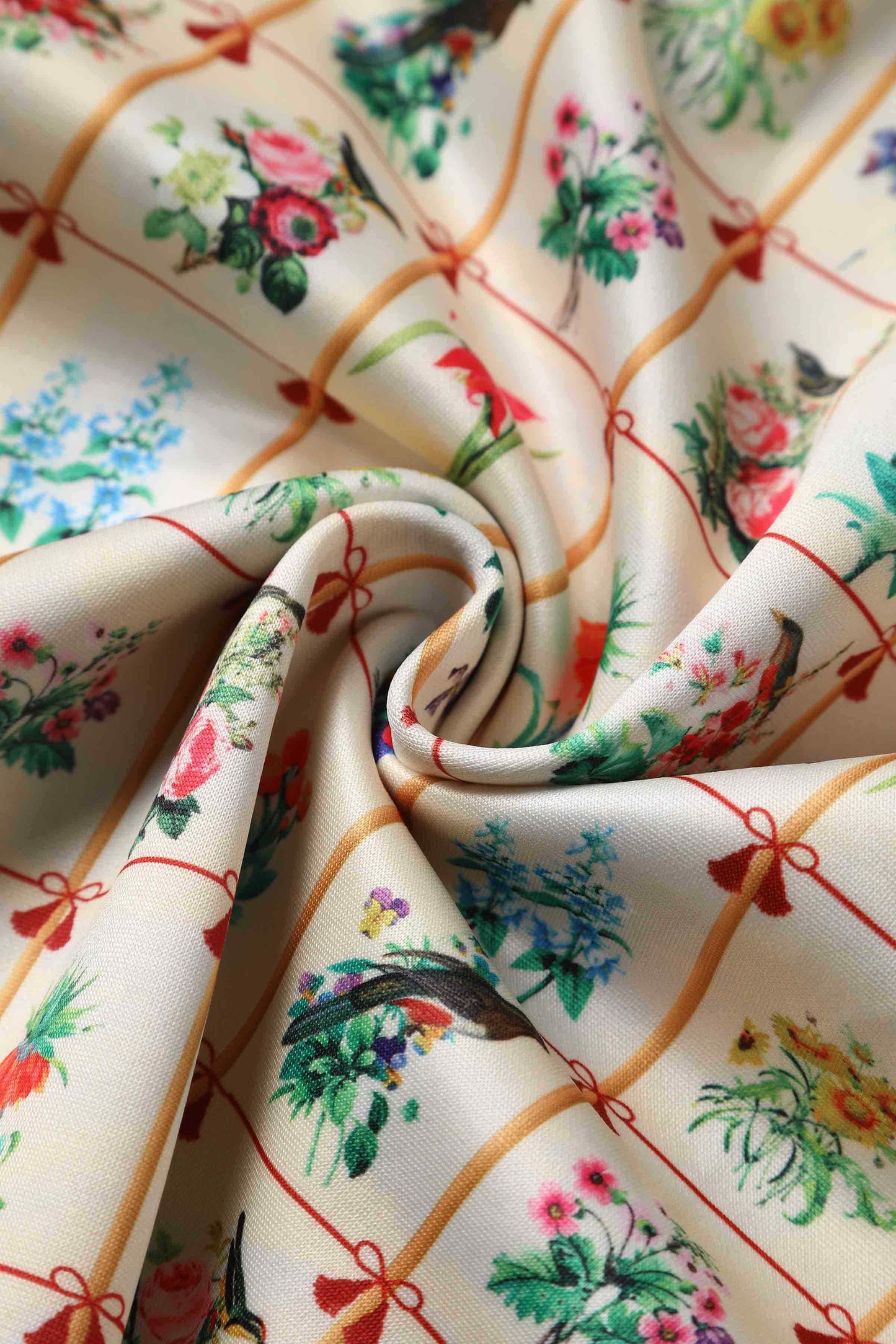 Amanda Cream Floral & Bird Flared Dress