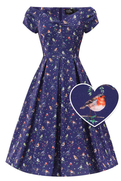 Lily Bird Garden Off Shoulder Dress In Navy Blue