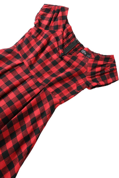 Lily Red Check Off Shoulder Dress