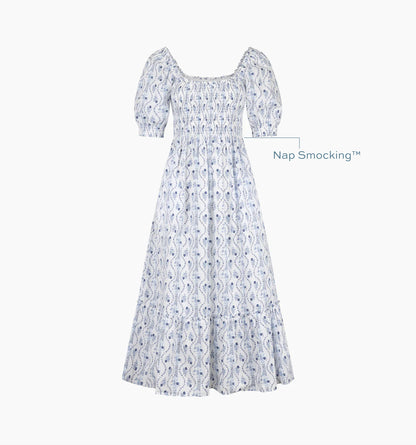 The Louisa Nap Dress - Blue Vine Stripe