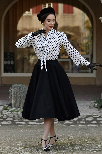 Margaret Polka Dot Long Sleeved Blouse In White