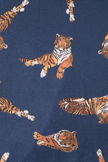 Matilda Navy Blue Tiger Print Wrap Dress