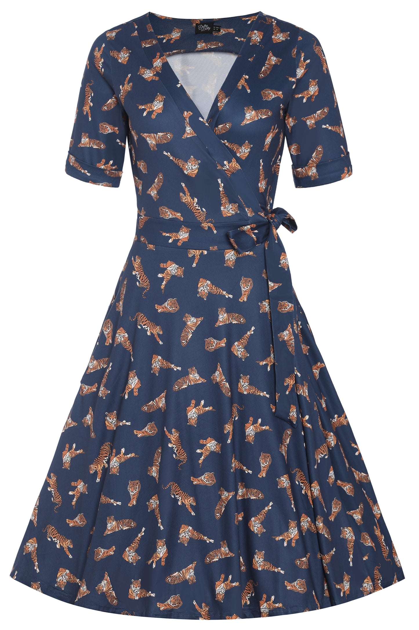 Matilda Navy Blue Tiger Print Wrap Dress