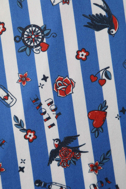 Matilda Old School Tattoo Blue Striped Wrap Dress