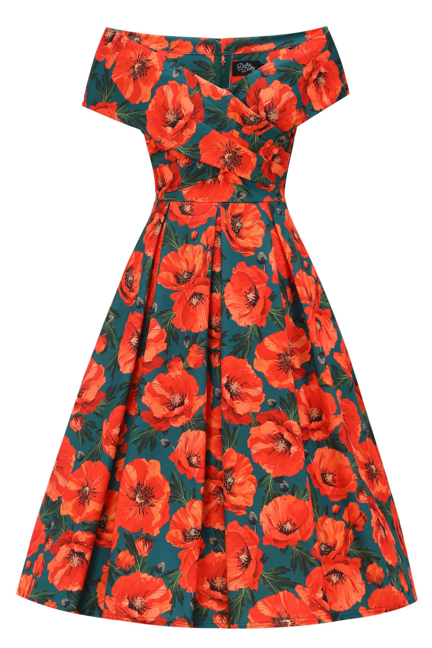 Beverly Orange Poppy Off Shoulder Dress In Green