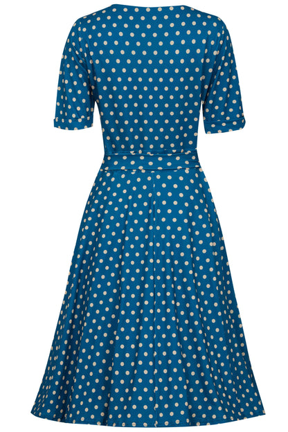 Matilda Peacock Blue & Cream Polka Dot Wrap Dress