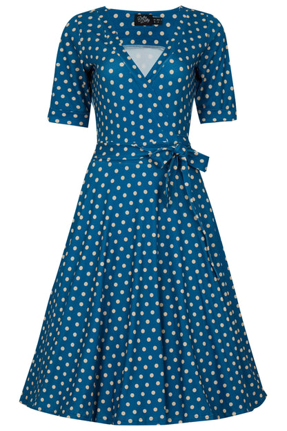 Matilda Peacock Blue & Cream Polka Dot Wrap Dress