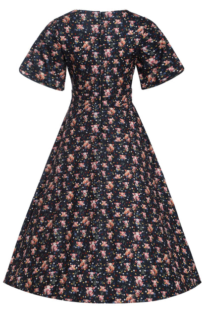 Janice Pig Print Petal Sleeved Tea Dress