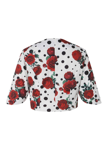 Lisette Retro Polka Dot & Rose Bolero Jacket