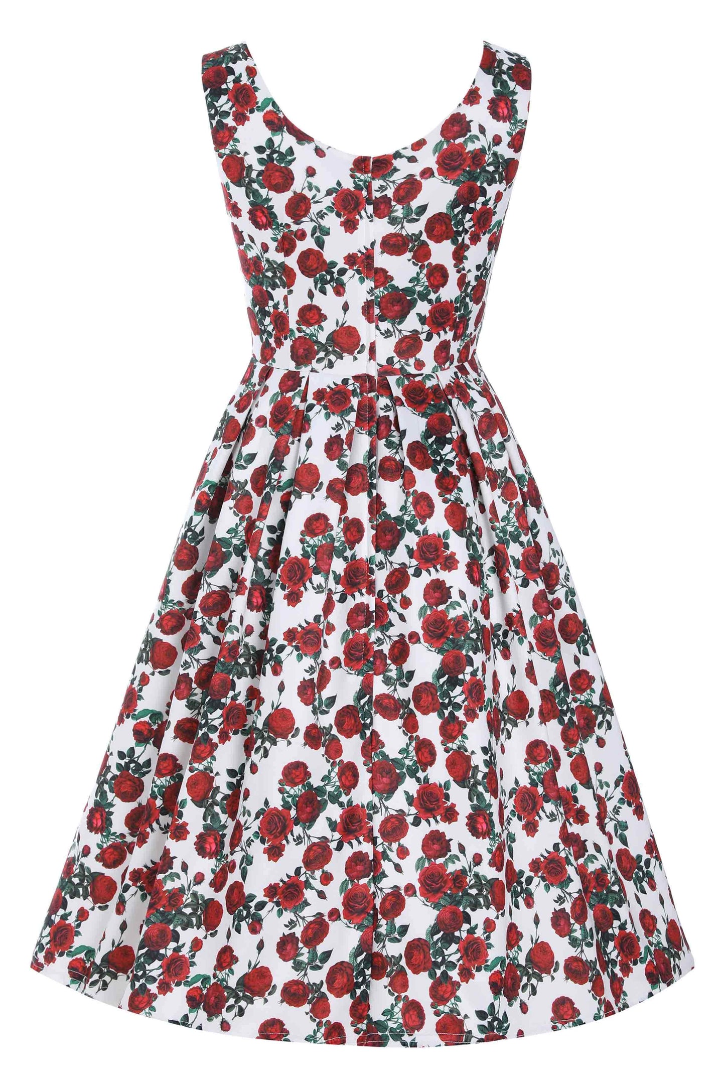 Amanda Retro Red Rose Dress In White