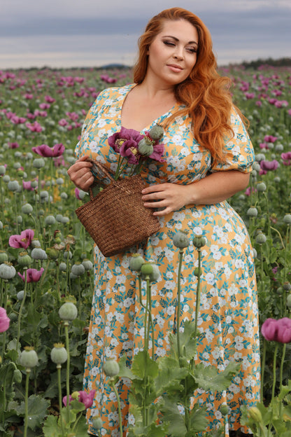 Julia Rosaceae Floral Midi Dress In Yellow