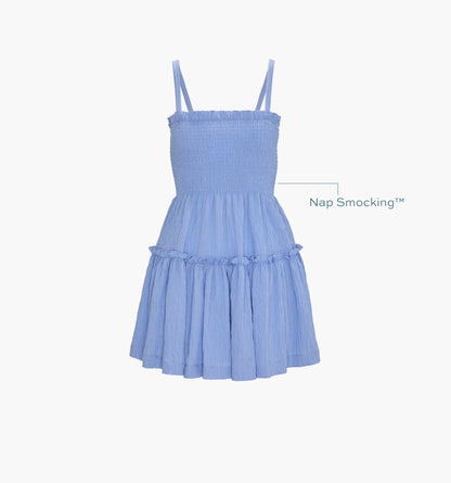 The Seraphina Mini Nap Dress - Bluebird Tonal Seersucker