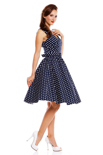May Stylish V-neck Polka Dot Swing Dress in Navy Blue