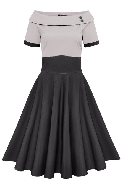 Darlene Retro Multi Tone Swing Dress in Grey-Black