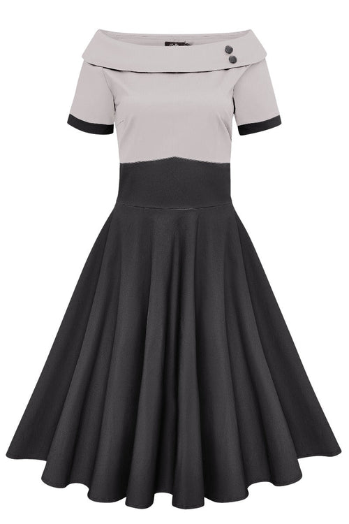 Darlene Retro Multi Tone Swing Dress in Grey-Black