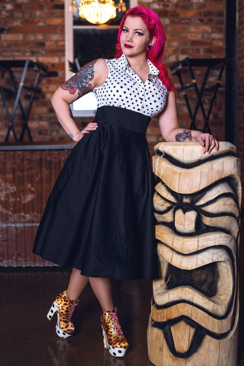 Lisa Polka Dot Shirt Dress in White and Black