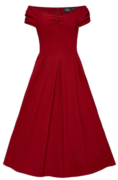 Lily Off the Shoulder 50s Style Evening Dress in Burgundy