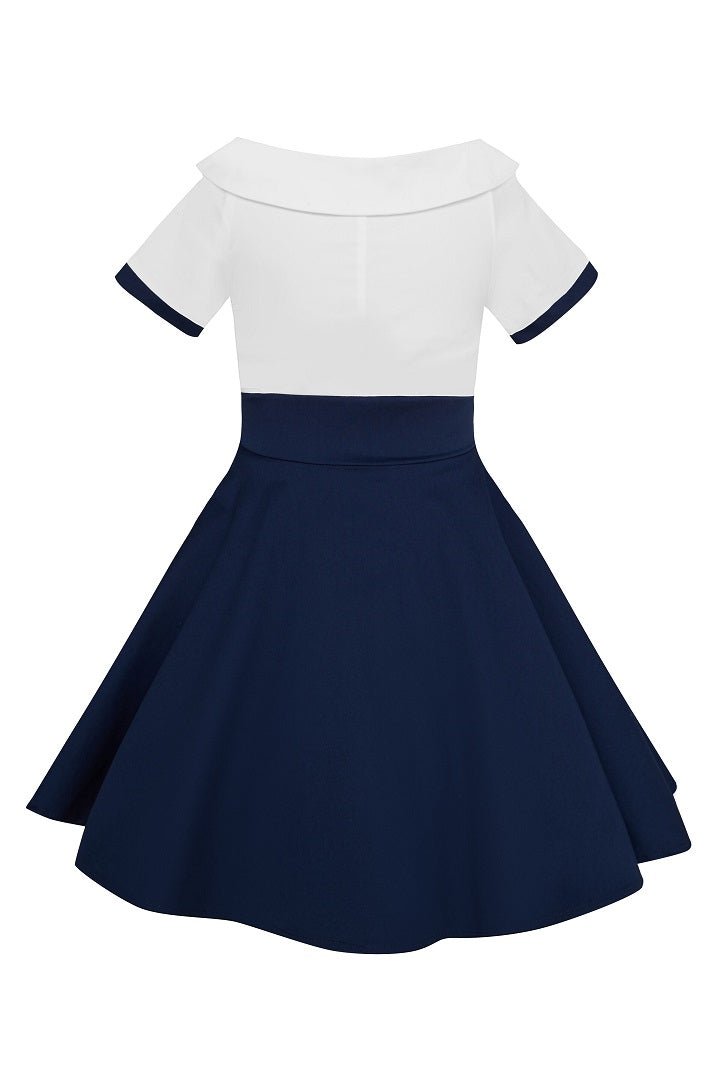 Children Darlene Nautical Swing Dress White-Navy