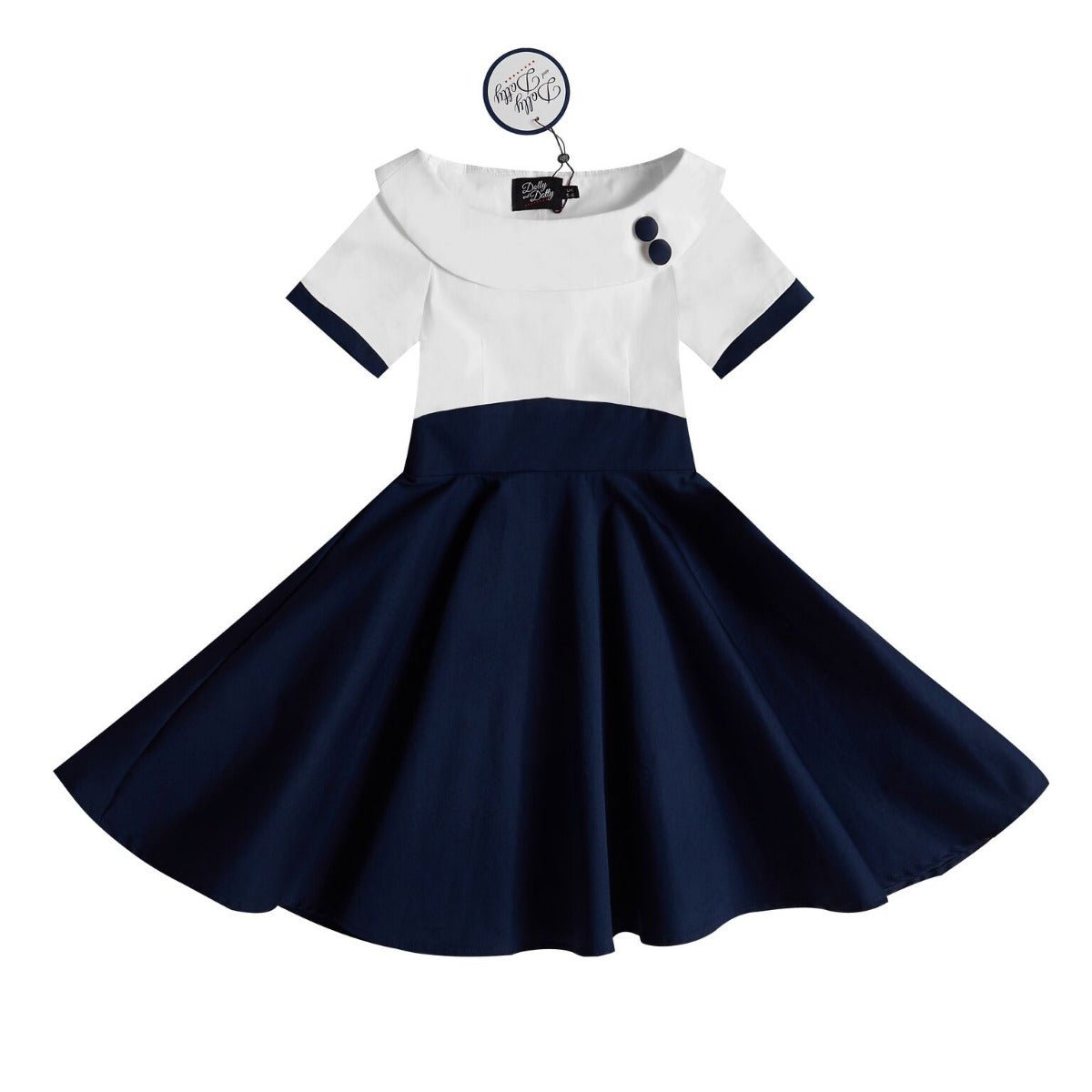 Children Darlene Nautical Swing Dress White-Navy