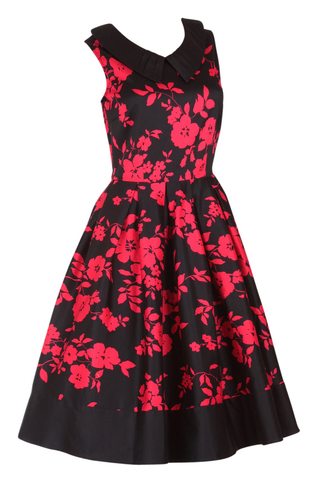 Hazel vintage Inspired Swing Dress in Black-Red Floral