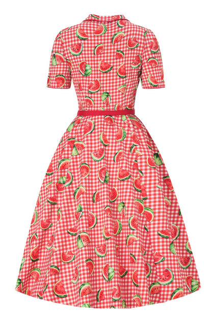 Mabel Watermelon Gingham Midi Shirt Dress